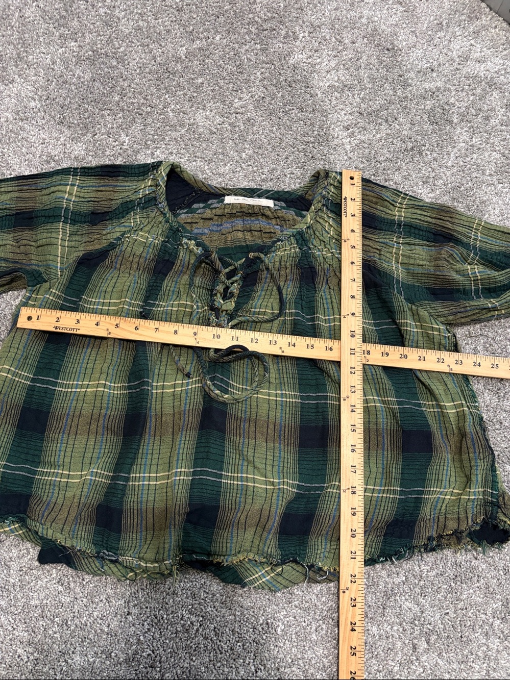 We The Free Flannel Top Size Small Green Plaid - Picture 5 of 10
